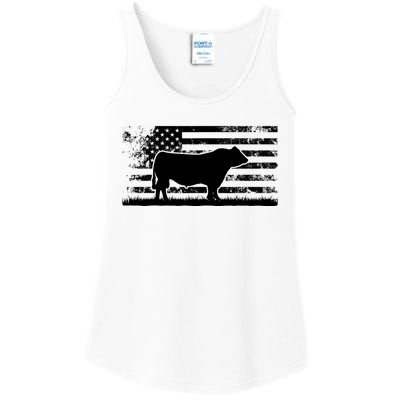 USA American Flag America Cow Black Angus Rancher Ladies Essential Tank