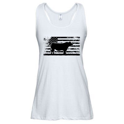 USA American Flag America Cow Black Angus Rancher Ladies Essential Flowy Tank