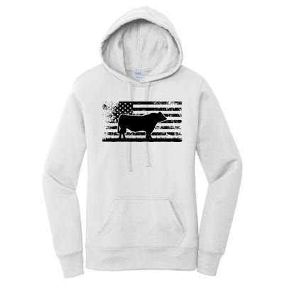 USA American Flag America Cow Black Angus Rancher Women's Pullover Hoodie