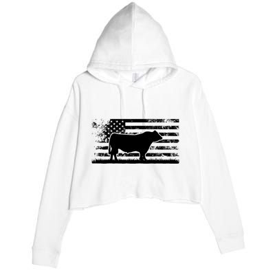 USA American Flag America Cow Black Angus Rancher Crop Fleece Hoodie