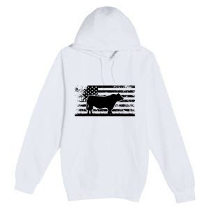 USA American Flag America Cow Black Angus Rancher Premium Pullover Hoodie