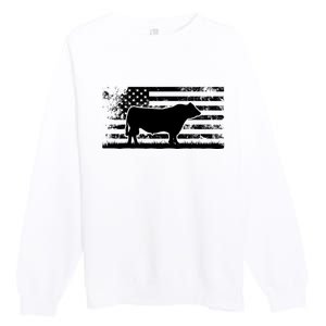 USA American Flag America Cow Black Angus Rancher Premium Crewneck Sweatshirt