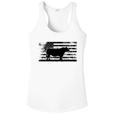 USA American Flag America Cow Black Angus Rancher Ladies PosiCharge Competitor Racerback Tank