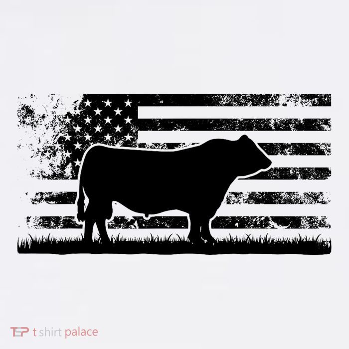 USA American Flag America Cow Black Angus Rancher Premium T-Shirt