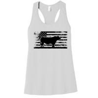 USA American Flag America Cow Black Angus Rancher Women's Racerback Tank