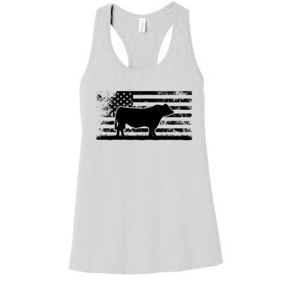 USA American Flag America Cow Black Angus Rancher Women's Racerback Tank