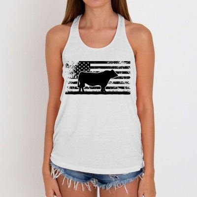 USA American Flag America Cow Black Angus Rancher Women's Knotted Racerback Tank