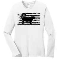 USA American Flag America Cow Black Angus Rancher Ladies Long Sleeve Shirt