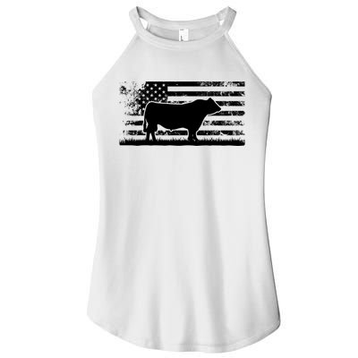 USA American Flag America Cow Black Angus Rancher Women's Perfect Tri Rocker Tank