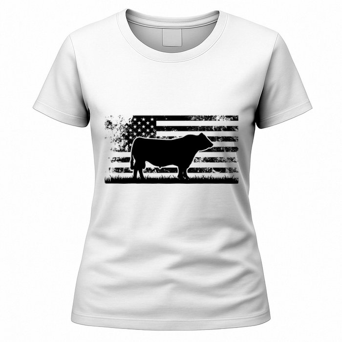 USA American Flag America Cow Black Angus Rancher Women's T-Shirt