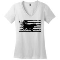 USA American Flag America Cow Black Angus Rancher Women's V-Neck T-Shirt