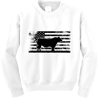 USA American Flag America Cow Black Angus Rancher Kids Sweatshirt