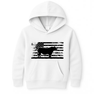 USA American Flag America Cow Black Angus Rancher Kids Hoodie