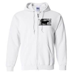 USA American Flag America Cow Black Angus Rancher Full Zip Hoodie