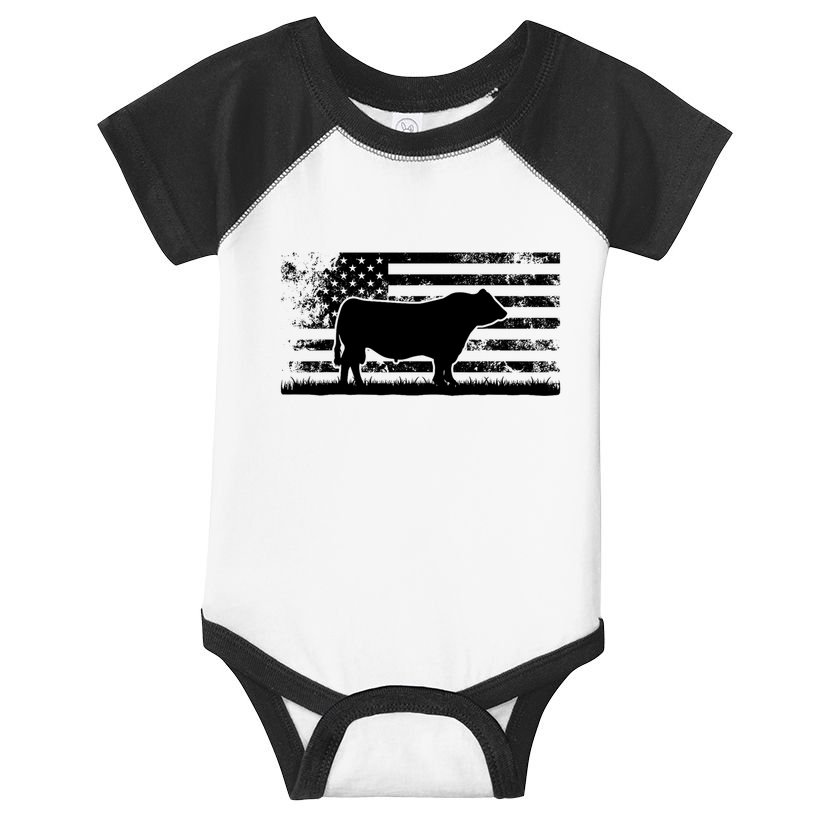 USA American Flag America Cow Black Angus Rancher Infant Baby Jersey Bodysuit