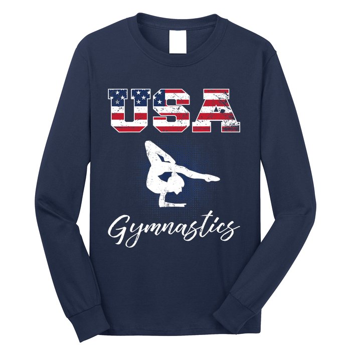 USA American Flag Gymnastics Tee Gymnast 4th of July Long Sleeve Shirt