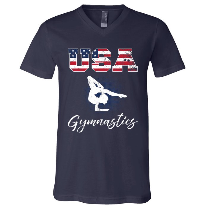 USA American Flag Gymnastics Tee Gymnast 4th of July V-Neck T-Shirt