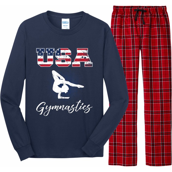 USA American Flag Gymnastics Tee Gymnast 4th of July Long Sleeve Pajama Set