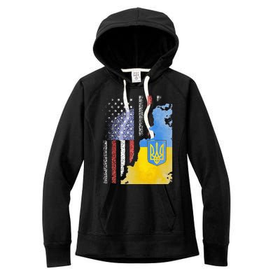 Ukrainian American Flag Ukraine Usa America Roots Women's Fleece Hoodie