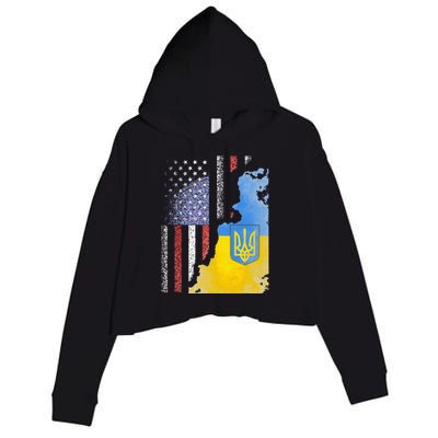 Ukrainian American Flag Ukraine Usa America Roots Crop Fleece Hoodie