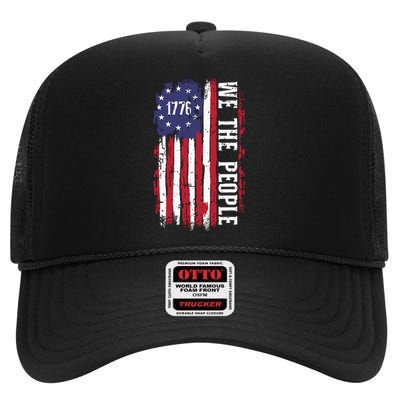 Us American Flag 1776 We The People For Independence Day High Crown Mesh Back Trucker Hat