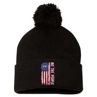 Us American Flag 1776 We The People For Independence Day Pom Pom 12in Knit Beanie