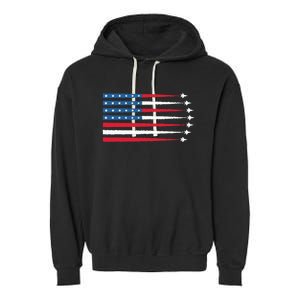 Usa American Flag Fighter Jets Patriotic Garment-Dyed Fleece Hoodie