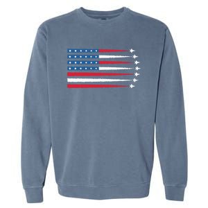 Usa American Flag Fighter Jets Patriotic Garment-Dyed Sweatshirt