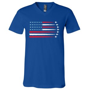 Usa American Flag Fighter Jets Patriotic V-Neck T-Shirt