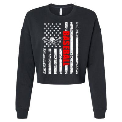US American Flag Baseball Patriotic Baseball Cropped Pullover Crew