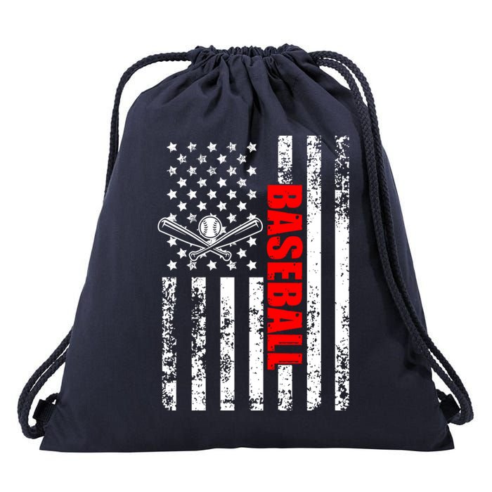 US American Flag Baseball Patriotic Baseball Drawstring Bag