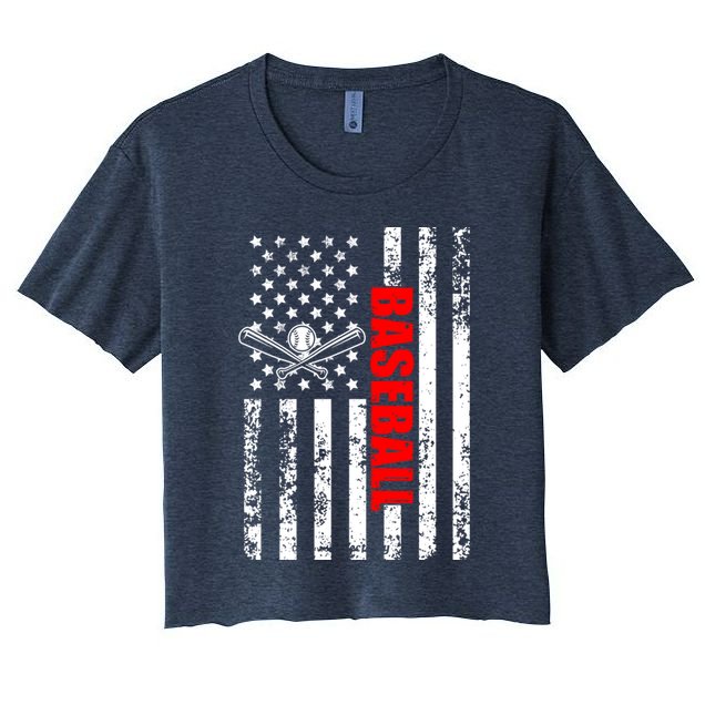 US American Flag Baseball Patriotic Baseball Women's Crop Top Tee