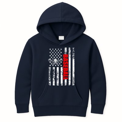 US American Flag Baseball Patriotic Baseball Kids Hoodie