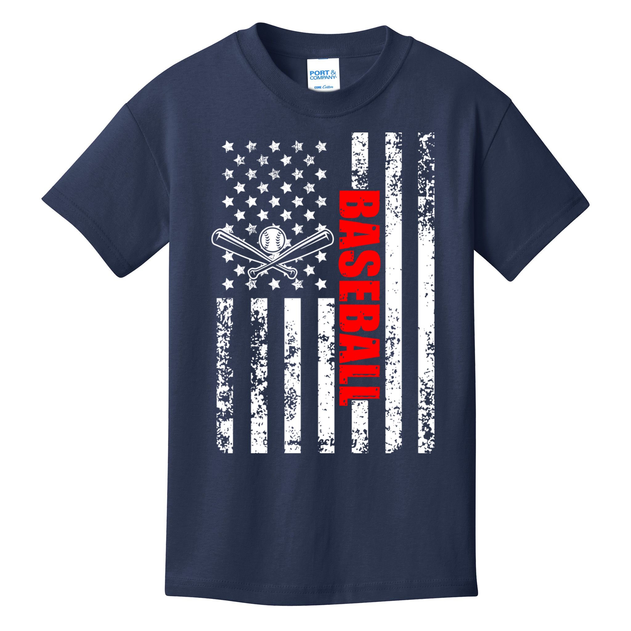 US American Flag Baseball Patriotic Baseball Kids T-Shirt