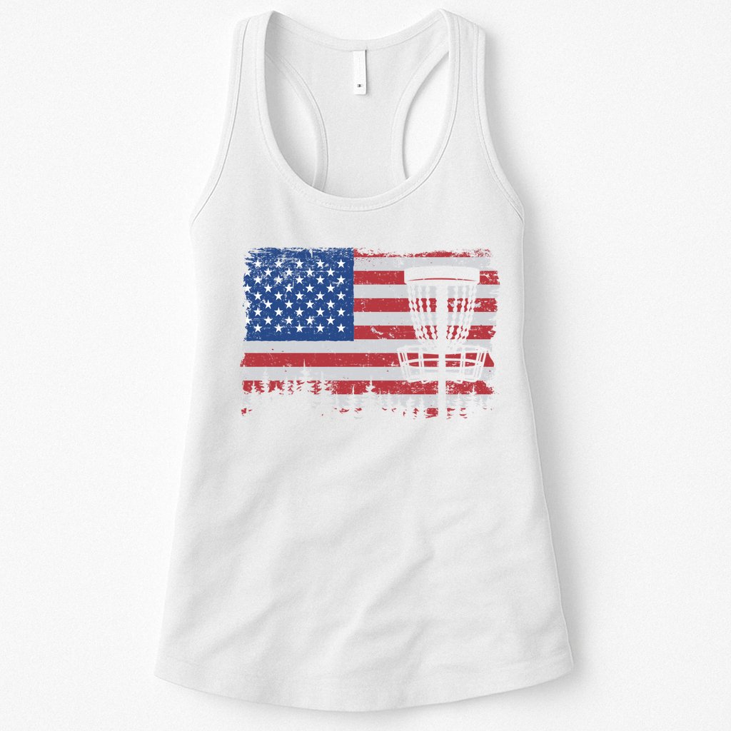 Us American Flag Disc Golf Basket Frisbee Vintage Disc Golf Gift Womens Tank Top