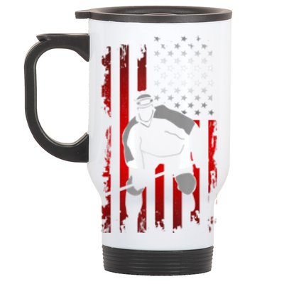 US American Flag Sports Patriotic Ice Hockey Stainless Steel Travel Mug