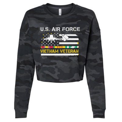 US Air Force Vietnam Veteran, USAF Veteran, USA Flag Gift Cropped Pullover Crew