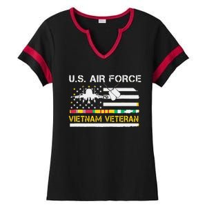 US Air Force Vietnam Veteran, USAF Veteran, USA Flag Gift Ladies Halftime Notch Neck Tee