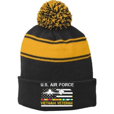 US Air Force Vietnam Veteran, USAF Veteran, USA Flag Gift Stripe Pom Pom Beanie