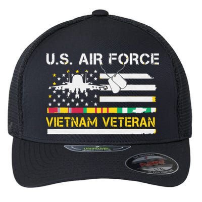 US Air Force Vietnam Veteran, USAF Veteran, USA Flag Gift Flexfit Unipanel Trucker Cap