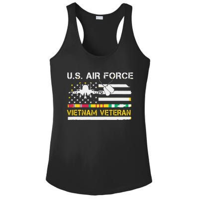 US Air Force Vietnam Veteran, USAF Veteran, USA Flag Gift Ladies PosiCharge Competitor Racerback Tank