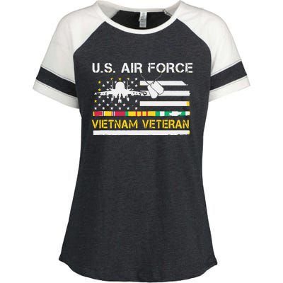 US Air Force Vietnam Veteran, USAF Veteran, USA Flag Gift Enza Ladies Jersey Colorblock Tee