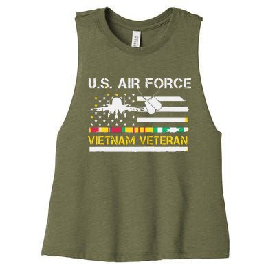 US Air Force Vietnam Veteran, USAF Veteran, USA Flag Gift Women's Racerback Cropped Tank