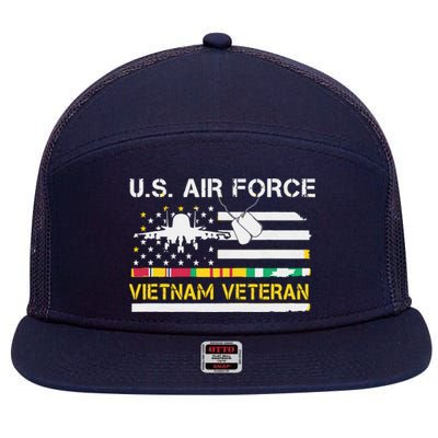 US Air Force Vietnam Veteran, USAF Veteran, USA Flag Gift 7 Panel Mesh Trucker Snapback Hat