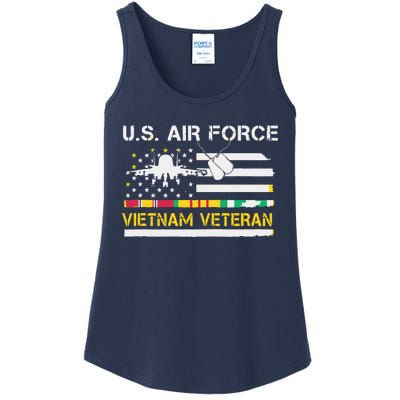 US Air Force Vietnam Veteran, USAF Veteran, USA Flag Gift Ladies Essential Tank