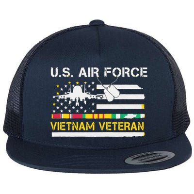 US Air Force Vietnam Veteran, USAF Veteran, USA Flag Gift Flat Bill Trucker Hat