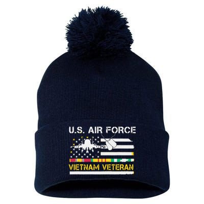 US Air Force Vietnam Veteran, USAF Veteran, USA Flag Gift Pom Pom 12in Knit Beanie