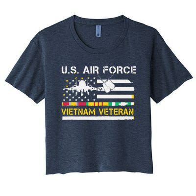 US Air Force Vietnam Veteran, USAF Veteran, USA Flag Gift Women's Crop Top Tee