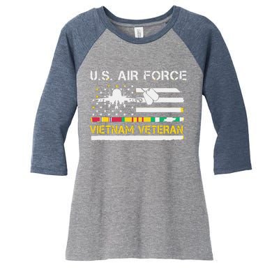 US Air Force Vietnam Veteran, USAF Veteran, USA Flag Gift Women's Tri-Blend 3/4-Sleeve Raglan Shirt