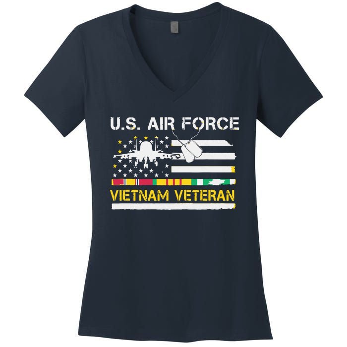 US Air Force Vietnam Veteran, USAF Veteran, USA Flag Gift Women's V-Neck T-Shirt